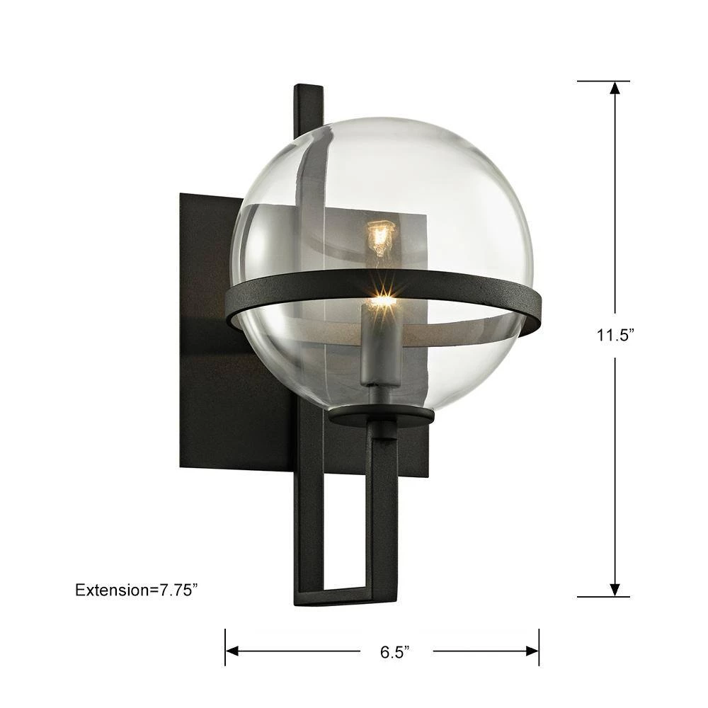 Elliot 1-Light Textured Black 11.5 in. H Wall Sconce with Clear Glass by Troy Lighting 4 Elliot 1-Light Textured Black 11.5 in. H Wall Sconce with Clear Glass by Troy Lighting - Image 2