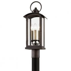 Chaplin Hardwired Vintage Bronze 4x4 LED In-Ground Deck Post 3-Light with Clear Glass Shade by Troy Lighting