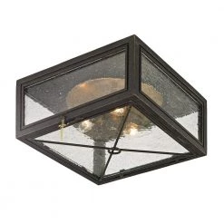 Randolph Vintage Bronze 3-Light 13 in. W Outdoor Flush Mount with Clear Seeded Glass by Troy Lighting